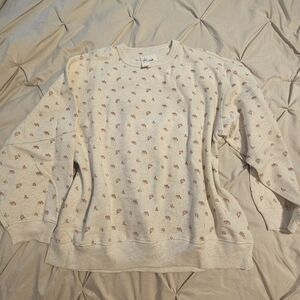 Aerie Cream Sweatshirt with Pink Floral Pattern
